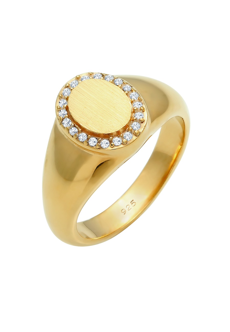Elli PREMIUM Ring Dames Signetring Elegant met kristallen in 925 Sterling Zilver Verguld Goud
