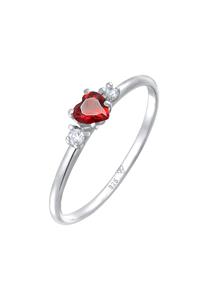 Elli Dames verlovingsring hart rood met zirkonia kristallen in 925 sterling zilver verguld
