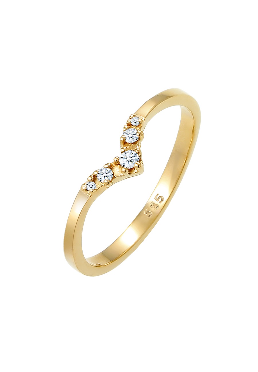 Elli DIAMONDS Dames V-Vormige Verloving met Diamant (0,09 ct.) in 585 Geel Goud Goud