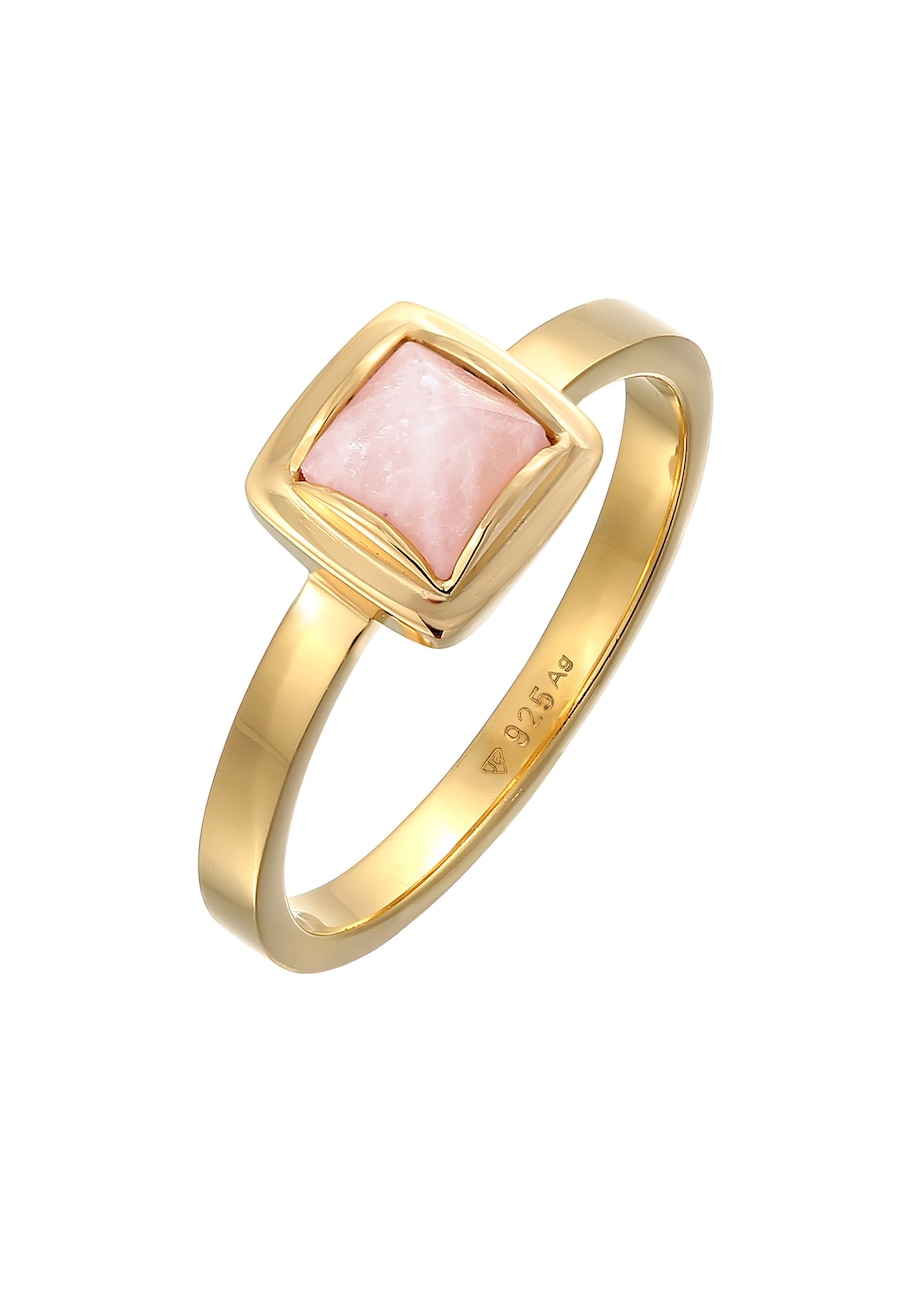Elli PREMIUM Ring Dames Eenzaam Piramide met Roze Kwarts in 925 sterling zilver verguld Goud