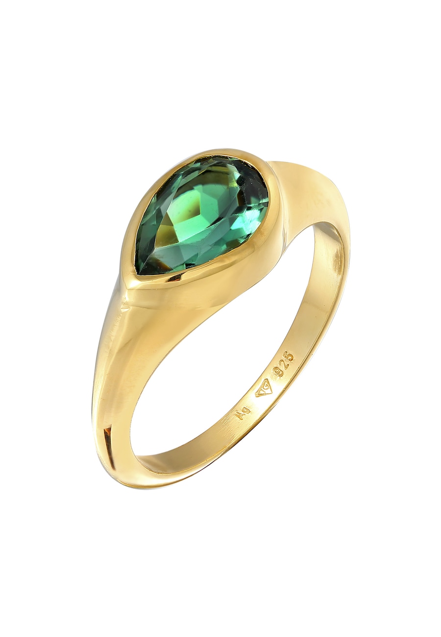 Elli PREMIUM Ring Dames zegel Trend met kwarts edelsteen in 925 sterling zilver Verguld Goud