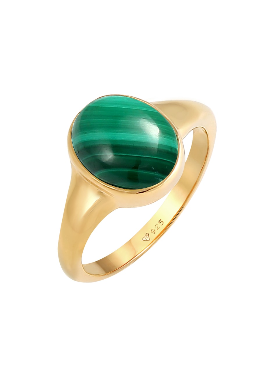 Elli PREMIUM Dames Signet Ring Elegant Groen met Malachiet 925 Sterling Zilver Verguld Goud