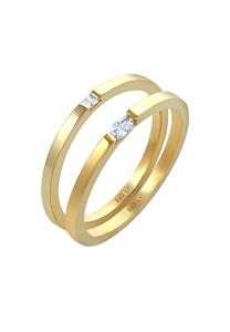 Elli Dames Set Solitaire Marquise Baguette Cut met Zirconia Kristallen in 925 Sterling Zilver Verguld