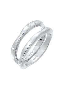 Elli Dames Band Set van 2 Basis met Zirkonia Kristallen in 925 Sterling Zilver