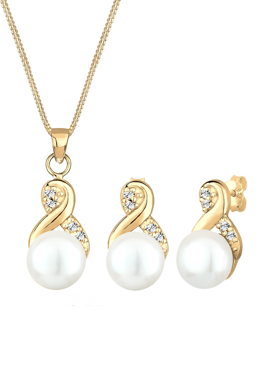 Elli Dames Oneindigheid Symbool Elegant Set met zoetwater gekweekte parels en Kristallen in 925 Sterling Zilver