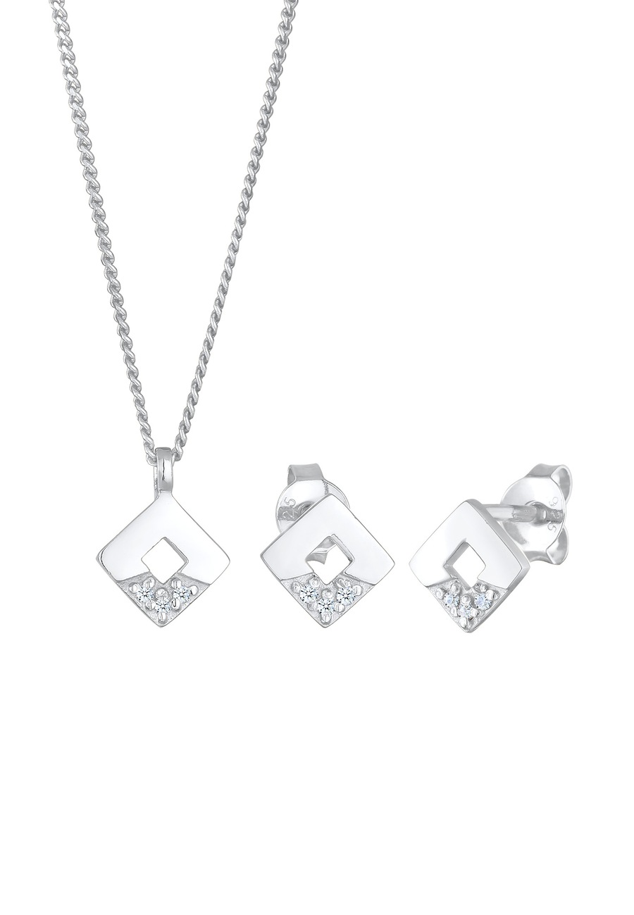 Elli DIAMONDS Dames Vierkante Hanger Geo Set Oor Hanger met Diamanten (0.045 ct.) in 925 Sterling Zilver