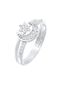 Elli Dames Stacking Ring Set Sterren Maan Astro Trend met Zirkonia Kristallen in 925 Sterling Zilver