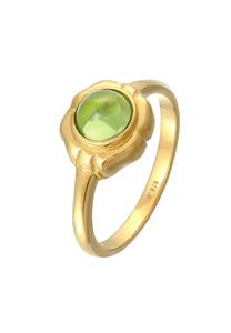 Elli PREMIUM Dames Cabochon Groen Klassiek met Peridot Edelsteen in 925 Sterling Zilver Verguld Goud