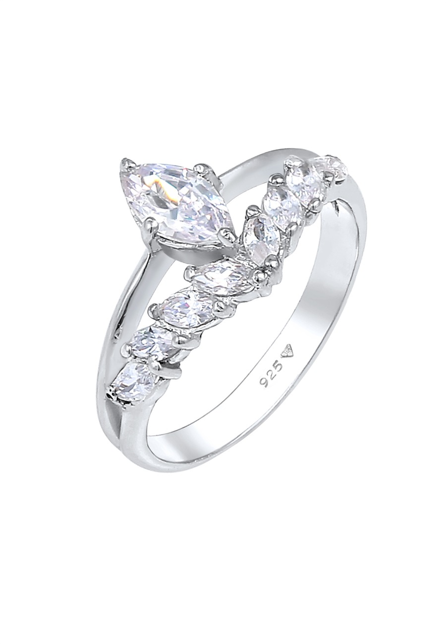 Elli PREMIUM Ring Dames Fonkelend Elegant met zirkonia kristallen in 925 sterling zilver Verguld