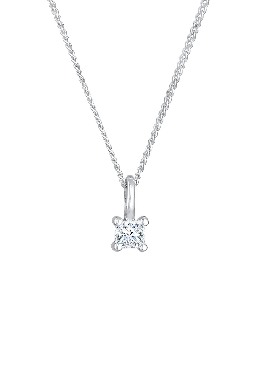 Elli DIAMONDS Dames Eenzaam Hanger Vierkant Elegant met Diamant (0.1 ct.) in 925 sterling zilver