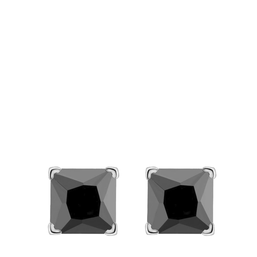 Lucardi Zilveren oorbellen met zwarte zirkonia vierkant