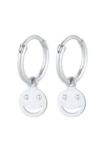 Elli Paar Creolen Creolen Trend Smiling Plättchen 925 Silber, Smiling Face, Plättchen