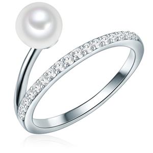 Valero Pearls Ring Sterling zilver Zirkonia Gekweekte zoetwaterparels in Zilver