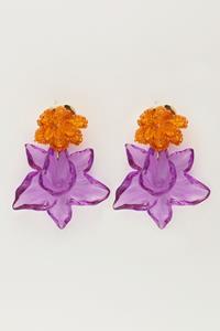 My jewellery Island oorhangers met oranje en paarse bloem