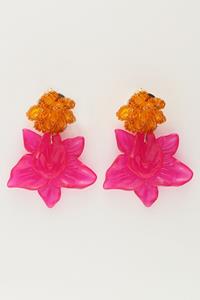 My jewellery Island oorhangers met oranje en roze bloem