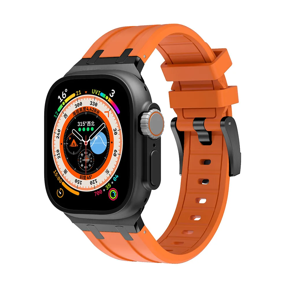 Strap-it Apple Watch luxe liquid silicone band (oranje met zwart)