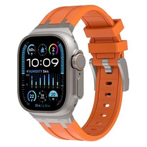 Strap-it Apple Watch luxe liquid silicone band (oranje met titanium)