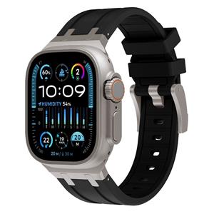 Strap-it Apple Watch luxe liquid silicone band (zwart met titanium)