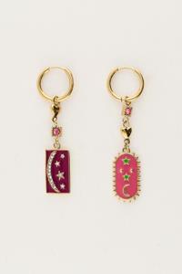 My jewellery Sunrocks oorringen met roze en paarse charms