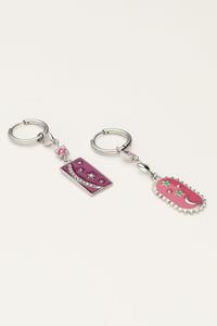 My jewellery Sunrocks oorringen met roze en paarse charms