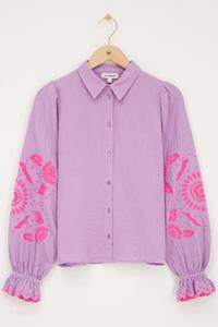 My jewellery Lila blouse met roze embroidery