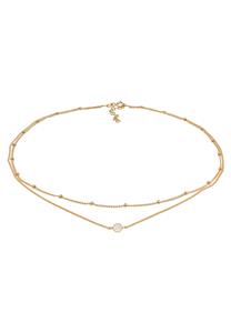 Elli Dames Choker Layer Look Ball Chain Necklace met Rozenkwarts in 925 Sterling Zilverkleurig Verguld
