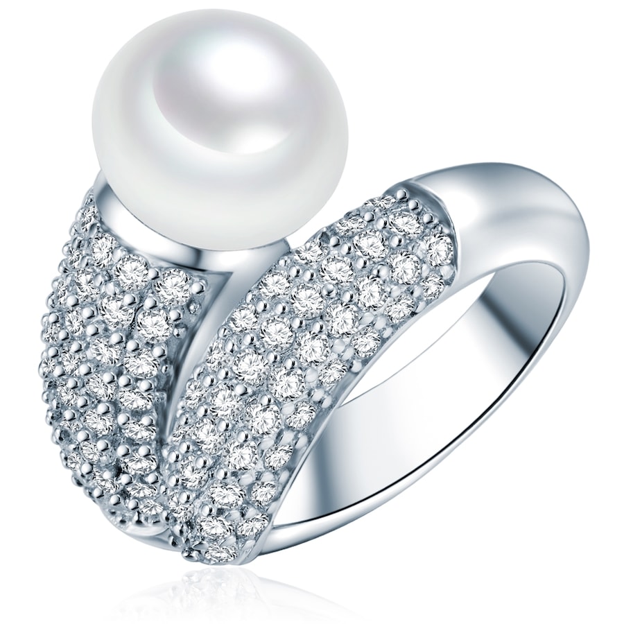 Valero Pearls Parel Ring Sterling zilver Zirkonia Gekweekte zoetwaterparels in Zilver