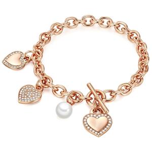 Parel armband Hart Messing Zirkonia Schelpparels in Roségoud