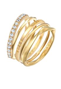 Elli Dames stapel band filigraan set van 5 met kristallen in 925 sterling zilver Goud