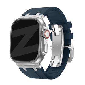 Bandz Apple Watch siliconen band 'Luxe Liquid' (blauw met zilver)