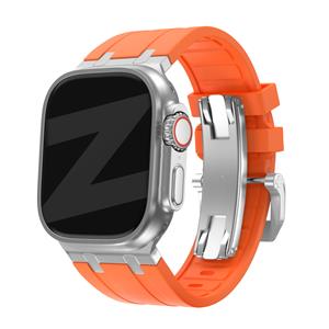 Bandz Apple Watch siliconen band 'Luxe Liquid' (oranje met zilver)