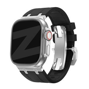 Bandz Apple Watch siliconen band 'Luxe Liquid' (zwart met zilver)