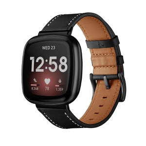 Strap-it Fitbit Sense 2 leren bandje (zwart)