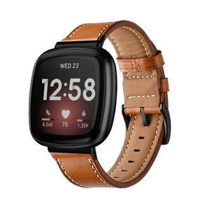 Strap-it Fitbit Versa 4 leren bandje (bruin)