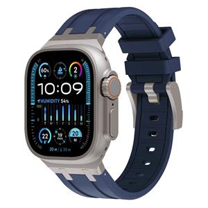 Strap-it Apple Watch luxe liquid silicone band (blauw met titanium)