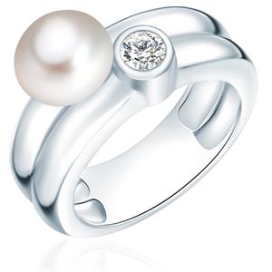 Valero Pearls Parel Ring Sterling zilver Zirkonia Gekweekte zoetwaterparels in Zilver