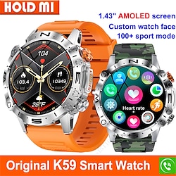 Light in the box K59 smart horloges 1.43inch amoled mannen outdoor sport smartwatch 360mah batterij hartslagmeter bluetooth oproep polshorloge