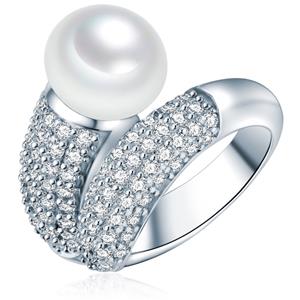 Valero Pearls Parel Ring Sterling zilver Zirkonia Gekweekte zoetwaterparels in Zilver