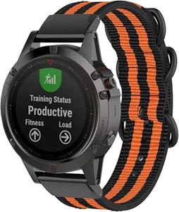 Strap-it Garmin Fenix 5 / 6 nylon gesp band (zwart/oranje)