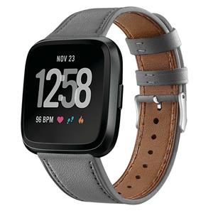 Strap-it Fitbit Versa 2 leren bandje (grijs)