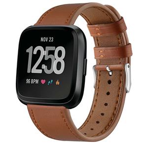 Strap-it Fitbit Versa 2 leren bandje (strak bruin)