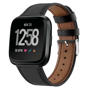 Strap-it Fitbit Versa 2 leren bandje (zwart)