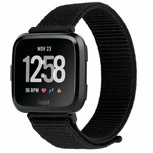 Strap-it Fitbit Versa 2 nylon bandje (zwart)