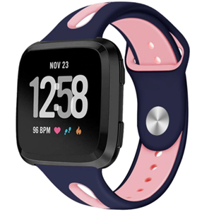 Strap-it Fitbit Versa 2 duo sport band (donkerblauw/roze)