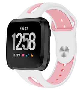 Strap-it Fitbit Versa 2 duo sport band (wit/roze)