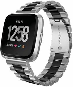 Strap-it Fitbit Versa 2 stalen bandje (zilver/zwart)