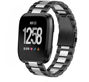 Strap-it Fitbit Versa 2 stalen bandje (zwart/zilver)