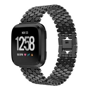 Strap-it Fitbit Versa 2 stalen vis band (zwart)