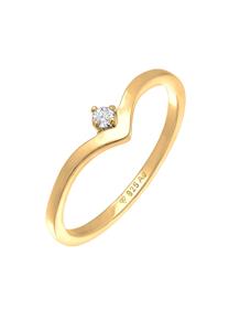 Elli DIAMONDS Dames V-vorm Stapel met Diamant (0,035 ct.) in 925 Sterling Zilver Goud