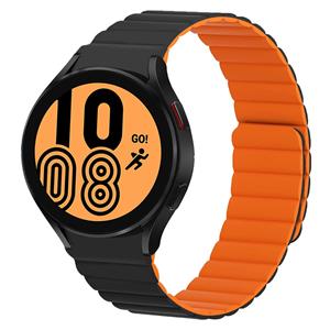 Strap-it Samsung Galaxy Watch 4 44mm magnetisch siliconen bandje (zwart/oranje)